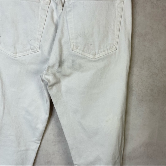 Re/Done Originals High Rise Ankle Crop Stretch Raw Hem Denim Jeans Size 28 White - Picture 7 of 9